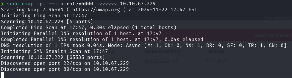 Imagen 1: Reconocimiento con Nmap y obtencion de los puertos abiertos