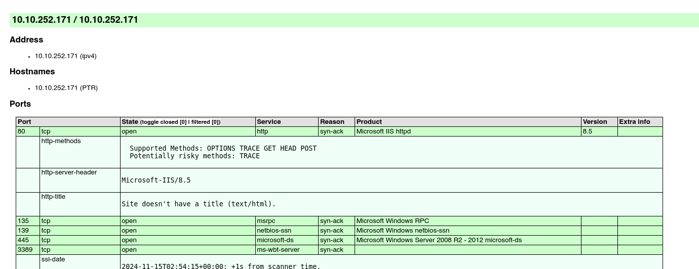 Imagen 5: Informe de resultados de Nmap de la maquina.